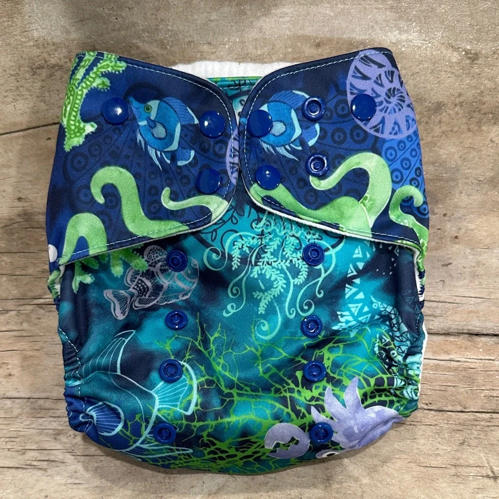 NEW w/tag Lalabye Baby Ocean Print Reusable Cloth Diaper